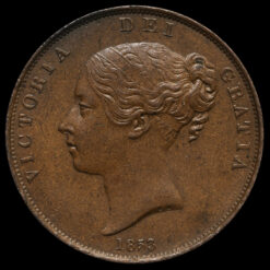1853 Queen Victoria Young Head Copper Penny Obverse