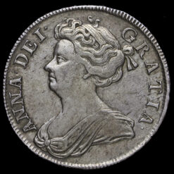 1707 Queen Anne Early Milled Silver Half Crown Obverse