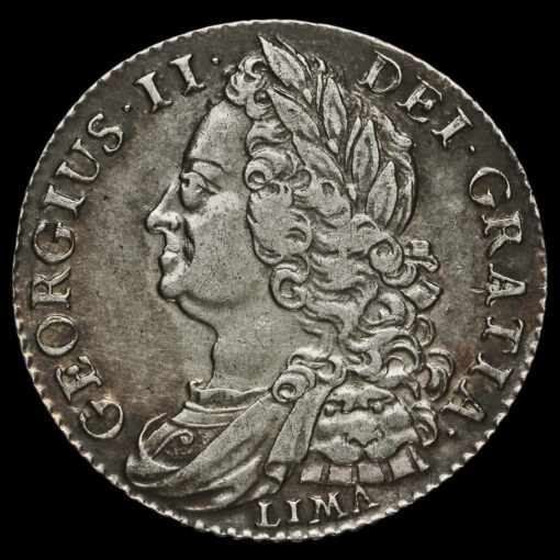 1745 George II Early Milled Silver Lima Shilling Obverse