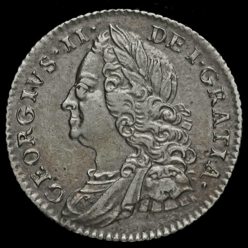 1757 George II Early Milled Silver Sixpence Obverse