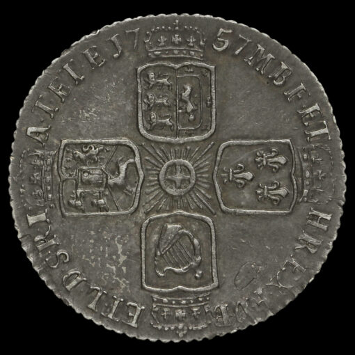 1757 George II Early Milled Silver Sixpence Reverse