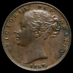 1857 Queen Victoria Young Head Copper Farthing Obverse