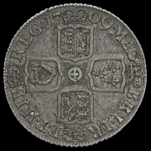 1709 Queen Anne Early Milled Silver Shilling Reverse