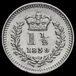 1839 Queen Victoria Young Head Silver Three-Halfpence Reverse