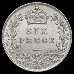1893 Queen Victoria Veiled Head Silver Sixpence Reverse