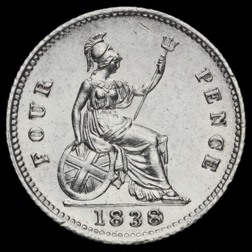 1838 Over Sideways 8 Queen Victoria Young Head Silver Fourpence / Groat Reverse