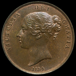 1854 Queen Victoria Young Head Copper Penny Obverse