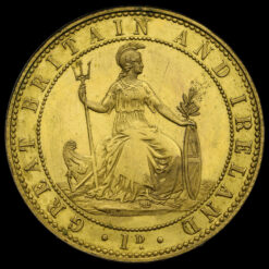 1860 Queen Victoria Gilt Copper Pattern Penny by Joseph Moore Reverse
