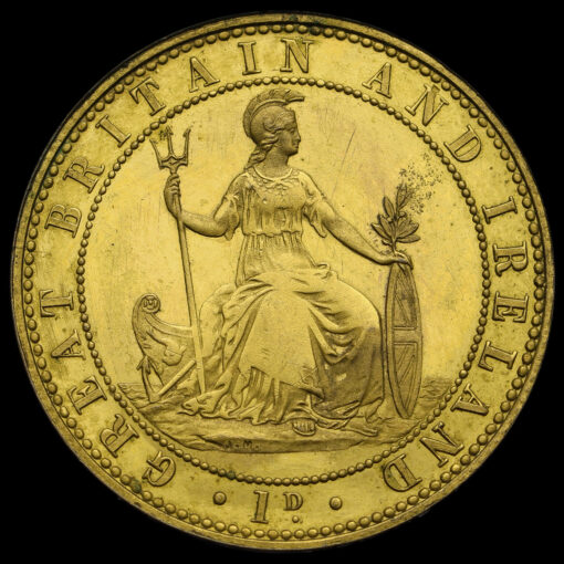 1860 Queen Victoria Gilt Copper Pattern Penny by Joseph Moore Reverse
