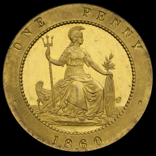 1860 Queen Victoria Gilt Copper Pattern Penny by Joseph Moore, F851 Reverse