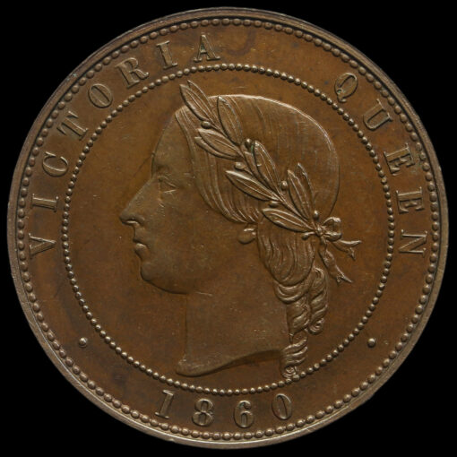 1860 Queen Victoria Bronzed Copper Pattern Penny by Joseph Moore, F856 Obverse