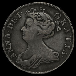 1708 Queen Anne Early Milled Silver Septimo Half Crown Obverse