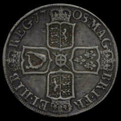 1708 Queen Anne Early Milled Silver Septimo Half Crown Reverse