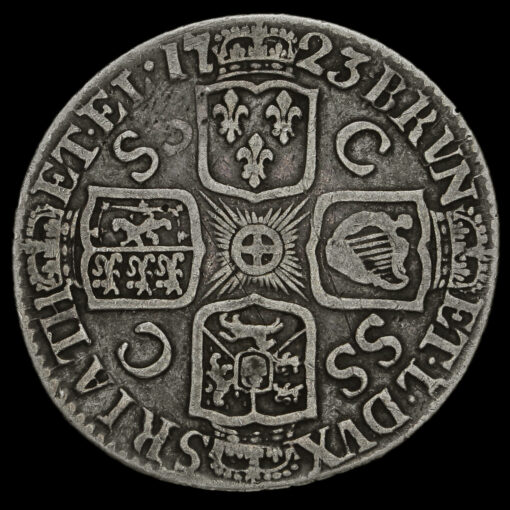 1723 George I Early Milled Silver SSC Shilling, French Arms at Date Reverse