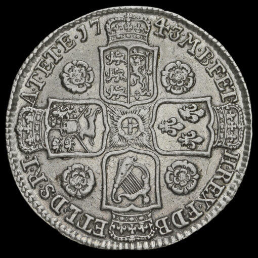 1743 George II Early Milled Silver Half Crown Reverse