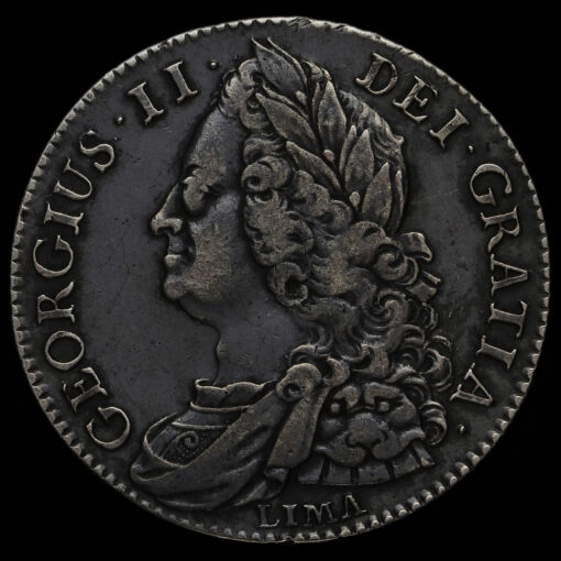 1745 George II Early Milled Silver Lima Half Crown Obverse
