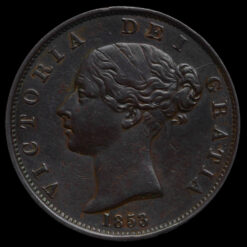 1853 Queen Victoria Young Head Copper Halfpenny Obverse