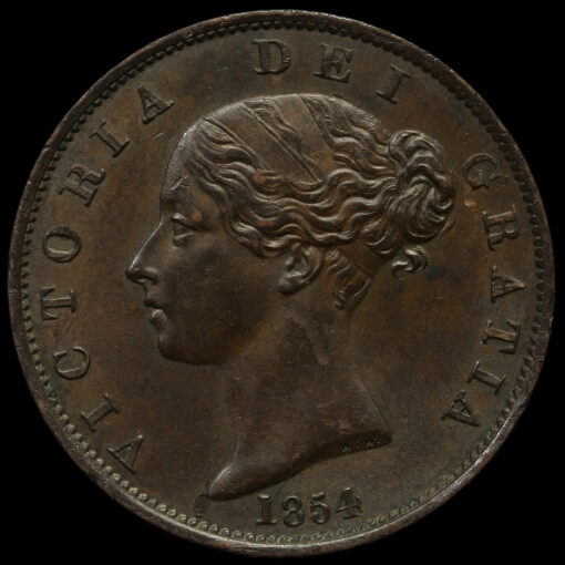 1854 Queen Victoria Young Head Copper Halfpenny Obverse