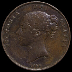 1854 Queen Victoria Young Head Copper Penny Obverse