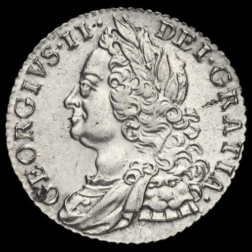 1758 George II Early Milled Silver Shilling Obverse