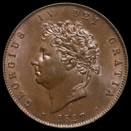 1827 George IV Milled Copper Halfpenny Obverse