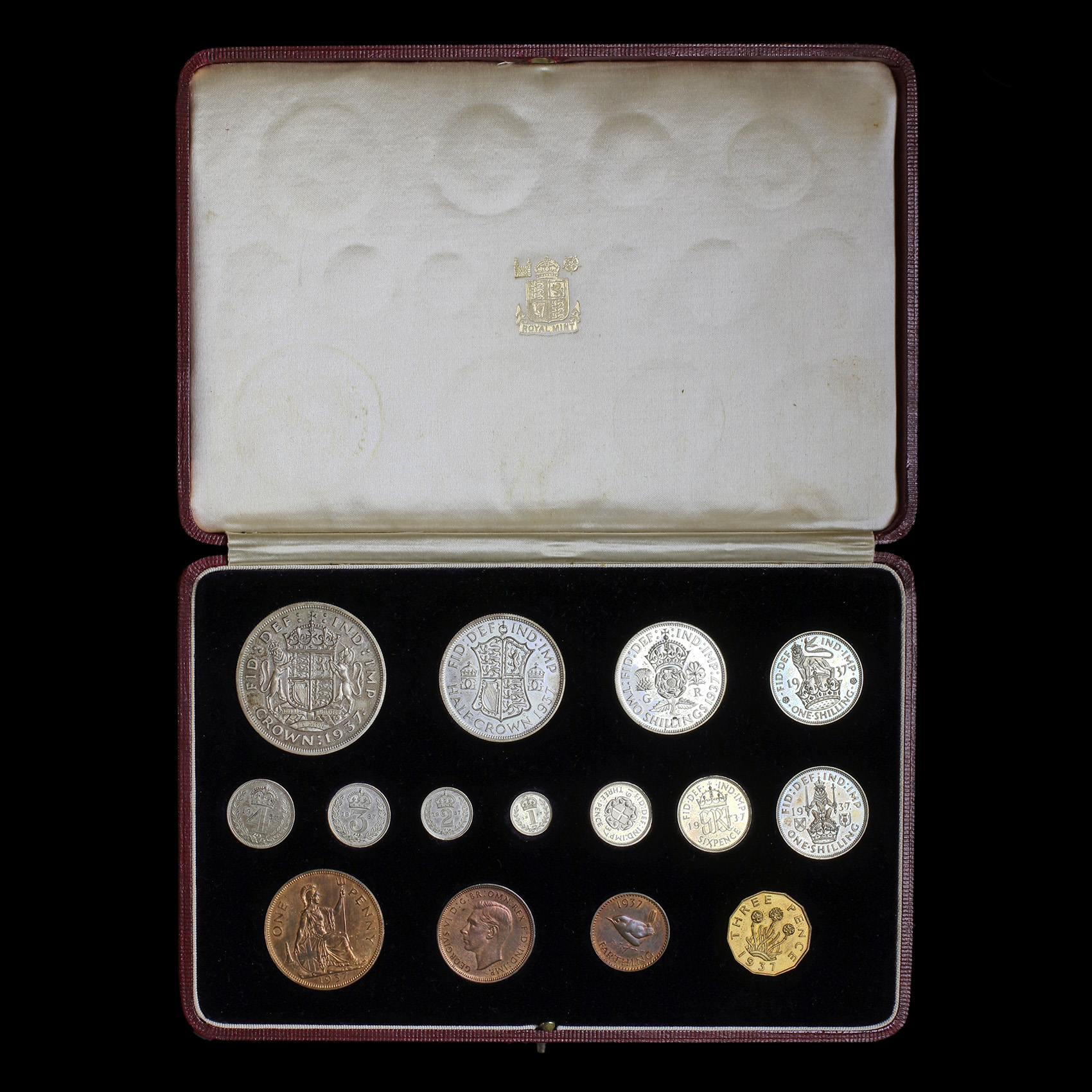 1937 George VI Specimen Proof 15 Coin Set – Crown to Farthing with Maundy
