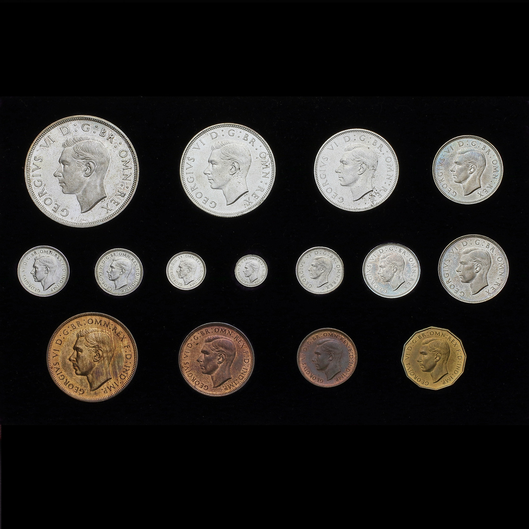 1937 George VI Specimen Proof 15 Coin Set Obverse