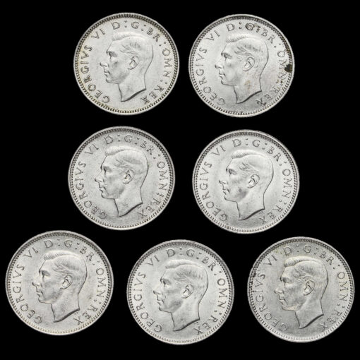 7 x George VI Silver Sixpences Obverses