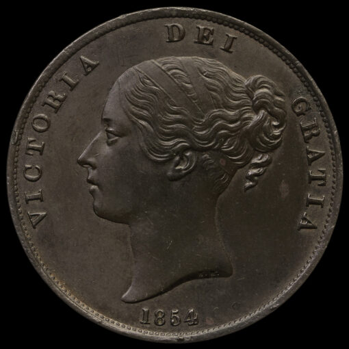 1854 Queen Victoria Young Head Copper Penny Obverse