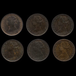 6 x Queen Victoria Bun Head Farthings Obverses