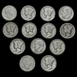 13 Assorted USA Silver Dimes Obverses