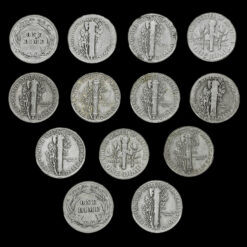 13 Assorted USA Silver Dimes Reverses