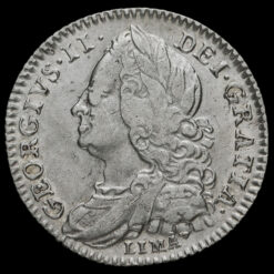 1746 George II Early Milled Silver Lima Sixpence Obverse