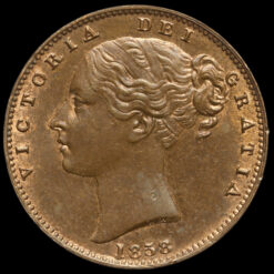 1858 Queen Victoria Young Head Copper Farthing Obverse