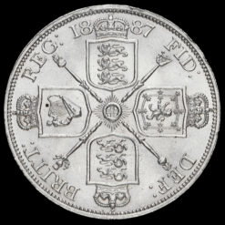 1887 Queen Victoria Jubilee Head Silver Double Florin, Roman One Reverse