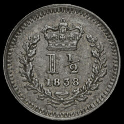 1838 Queen Victoria Young Head Silver Three-Halfpence Reverse