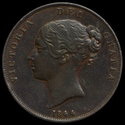 1844 Queen Victoria Young Head Copper Penny Obverse