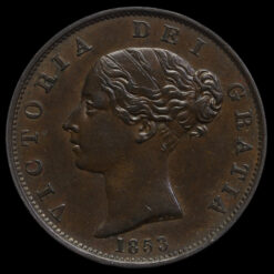 1853 Queen Victoria Young Head Copper Halfpenny Obverse