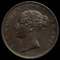1854 Queen Victoria Young Head Copper Halfpenny Obverse