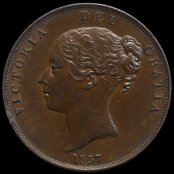1857 Queen Victoria Young Head Copper Penny Obverse