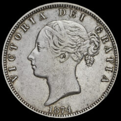 1874 Young Head Silver Half Crown Obverse