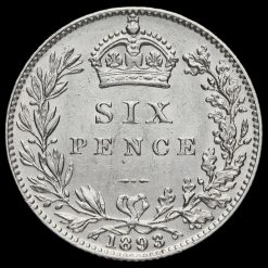 1893 Queen Victoria Veiled Head Silver Sixpence Reverse