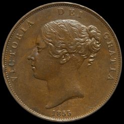 1855 Queen Victoria Young Head Copper Penny Obverse