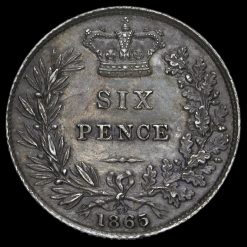 1865 Queen Victoria Young Head Silver Sixpence Reverse