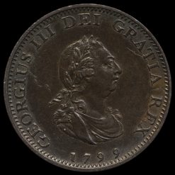 1799 George III Early Milled Copper Farthing Obverse
