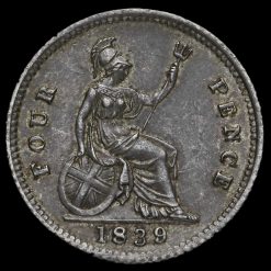 1839 Queen Victoria Young Head Silver Fourpence / Groat Reverse