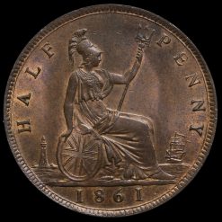 1861 Queen Victoria Bun Head Halfpenny Reverse