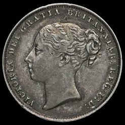 1865 Queen Victoria Young Head Silver Shilling Obverse