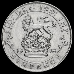 1918 George V Silver Sixpence Reverse