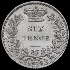 1874 Queen Victoria Young Head Silver Sixpence Reverse